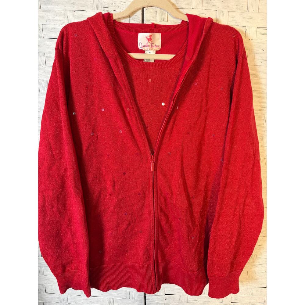 Quacker factory women's‎ cardigan sweater set red sequins sparkle plus size